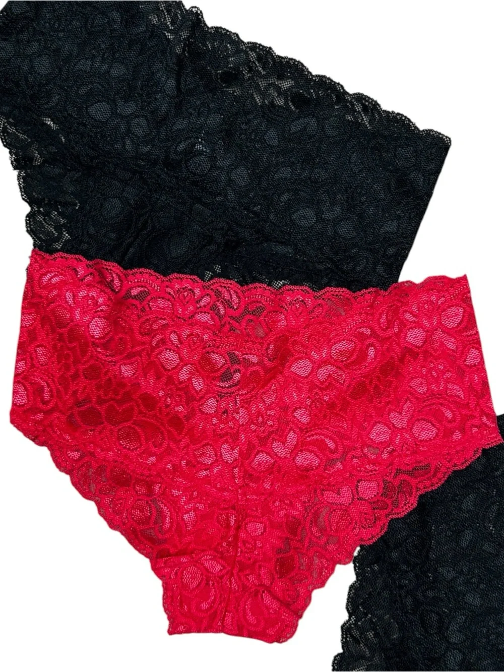 Quince Stretch Lace Cheeky Brief Panty 3 Pack Size Medium Black Pink Lingerie